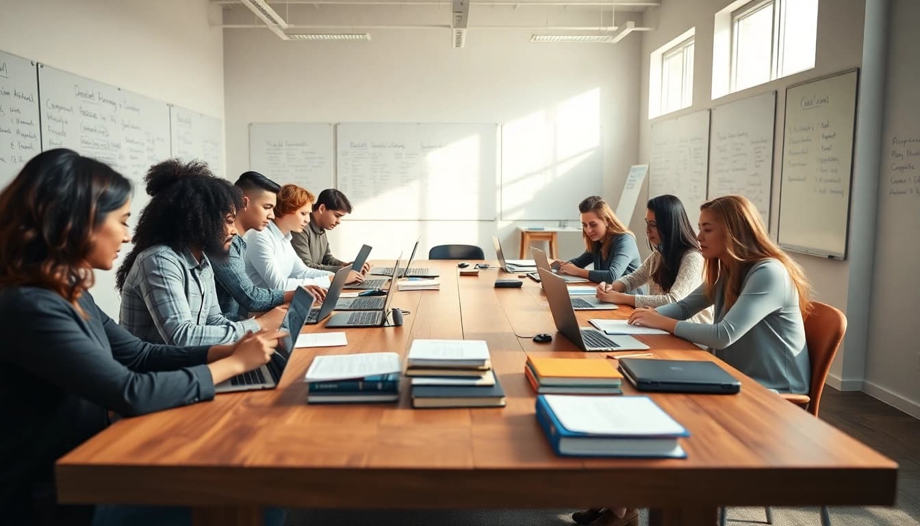 Group studying together for CompTIA exam assistance in a bright, engaging environment.