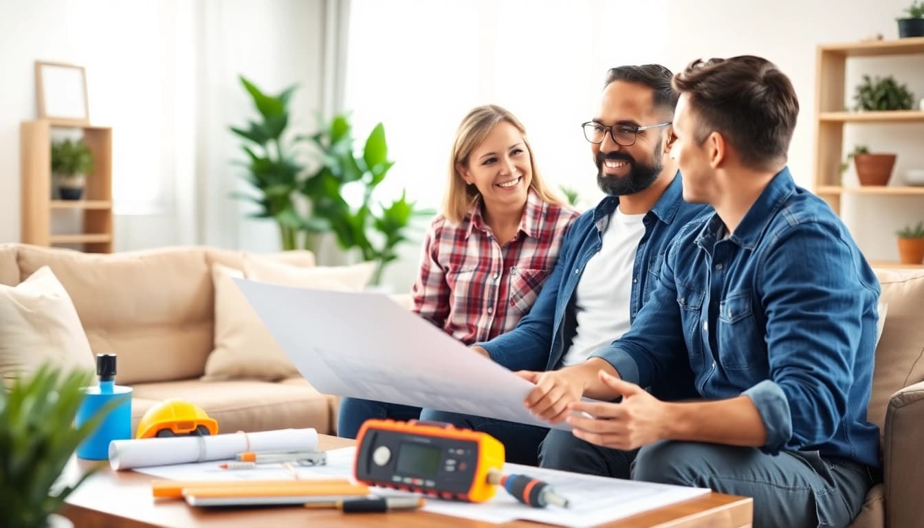 Engaging home warranty with local contractors discussion in a cozy living room setting.