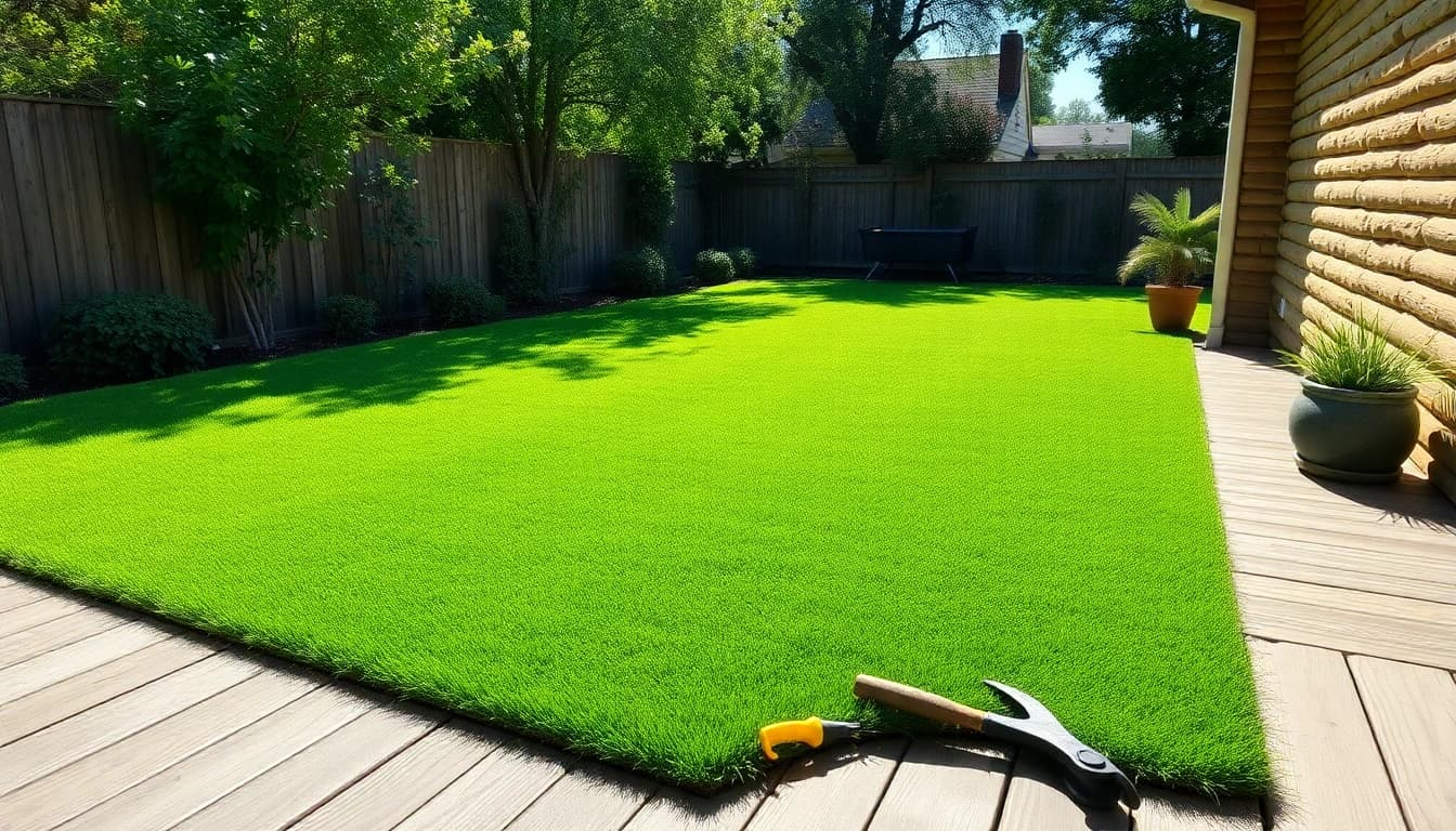 Transform your outdoor space with artificial grass installation Bay Area, featuring lush green turf and modern design.