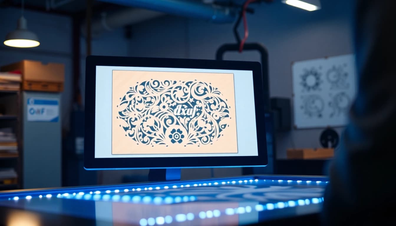 Crafting intricate designs with a dxf file for laser cutting in a modern workshop.