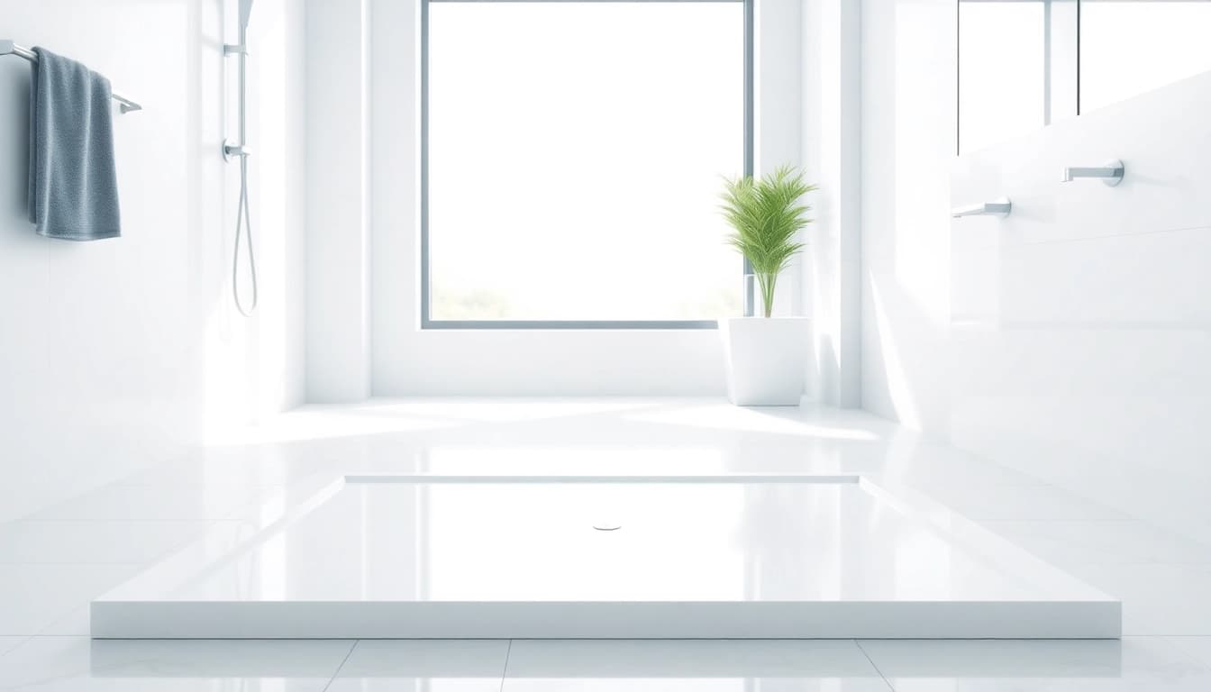 Showcase an elegant shower base shower in a modern bathroom setting with natural lighting.