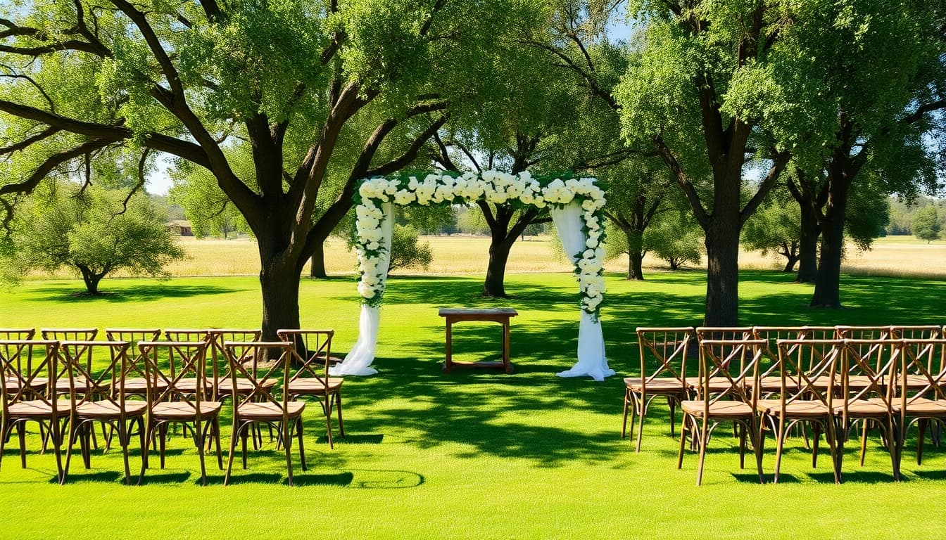 Stunning Clarksburg ca weddings setup with floral arch and beautiful outdoor lawn.