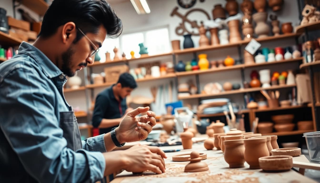Hands-on learning experience in craft training programs with artisans engaged in their craft.