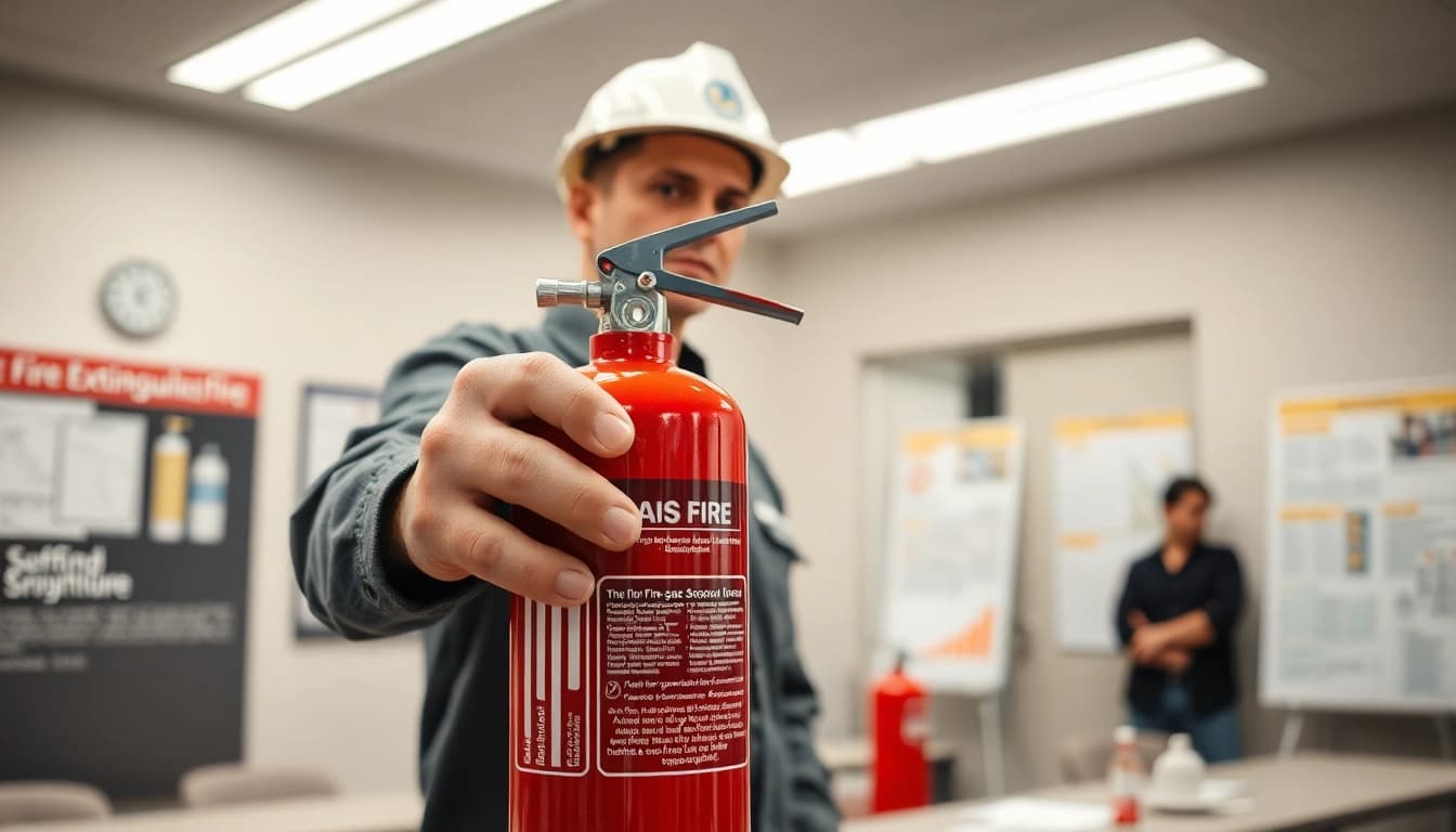 Train on using a pass fire extinguisher with an instructor in a training room.