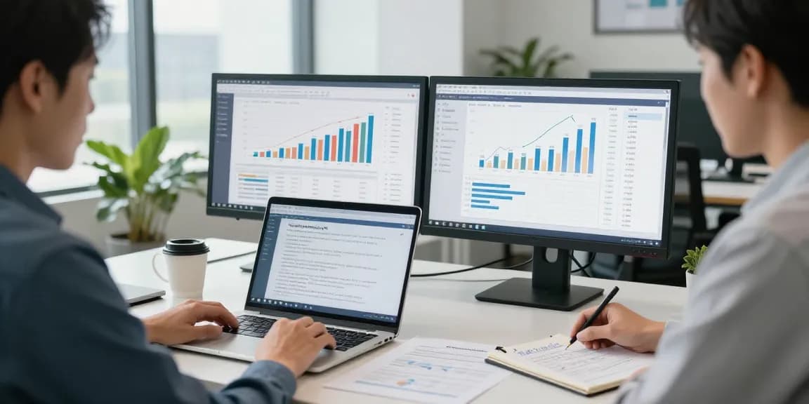 Kira artış oranı analizi için modern ofis ortamında çalışan finansal analist.