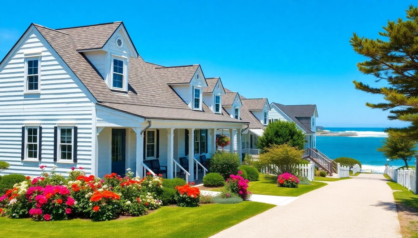 Beautiful Cape Cod homes with attached garages in a coastal setting.