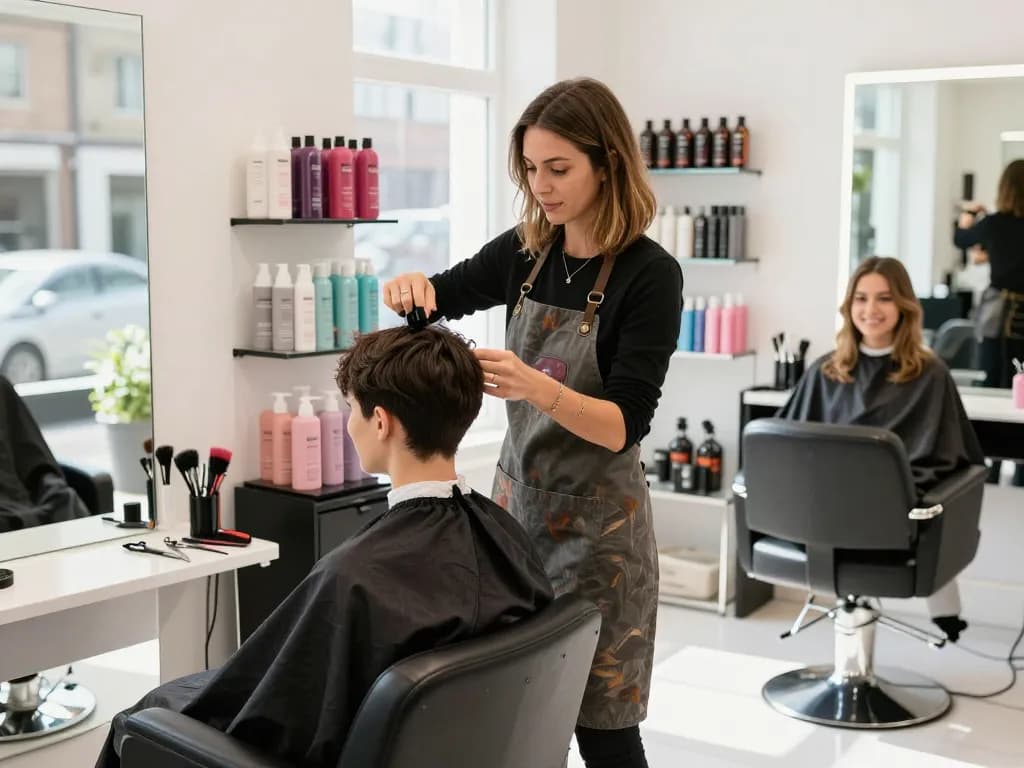 The best hair salon in Chesterfield showcases a stylist giving a trendy haircut in a bright, welcoming environment.
