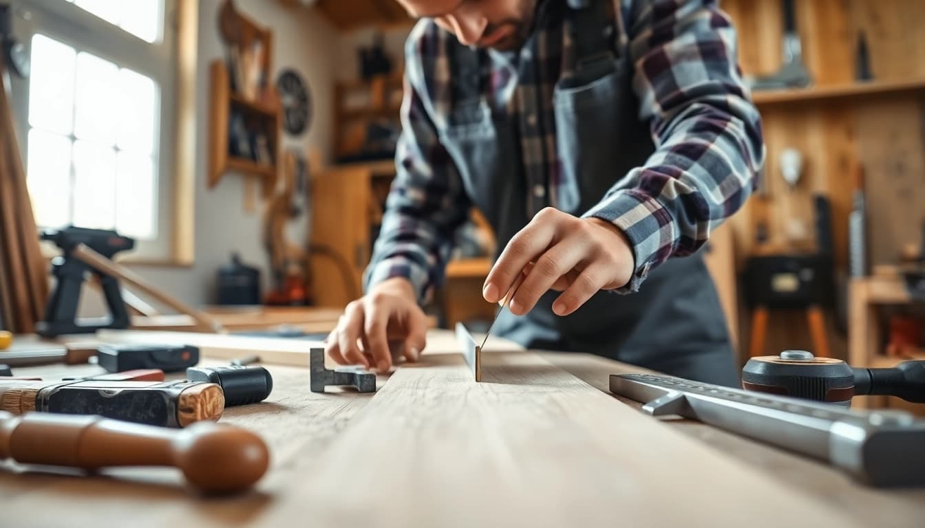 Hands-on carpentry apprenticeship training in a bright workshop environment.
