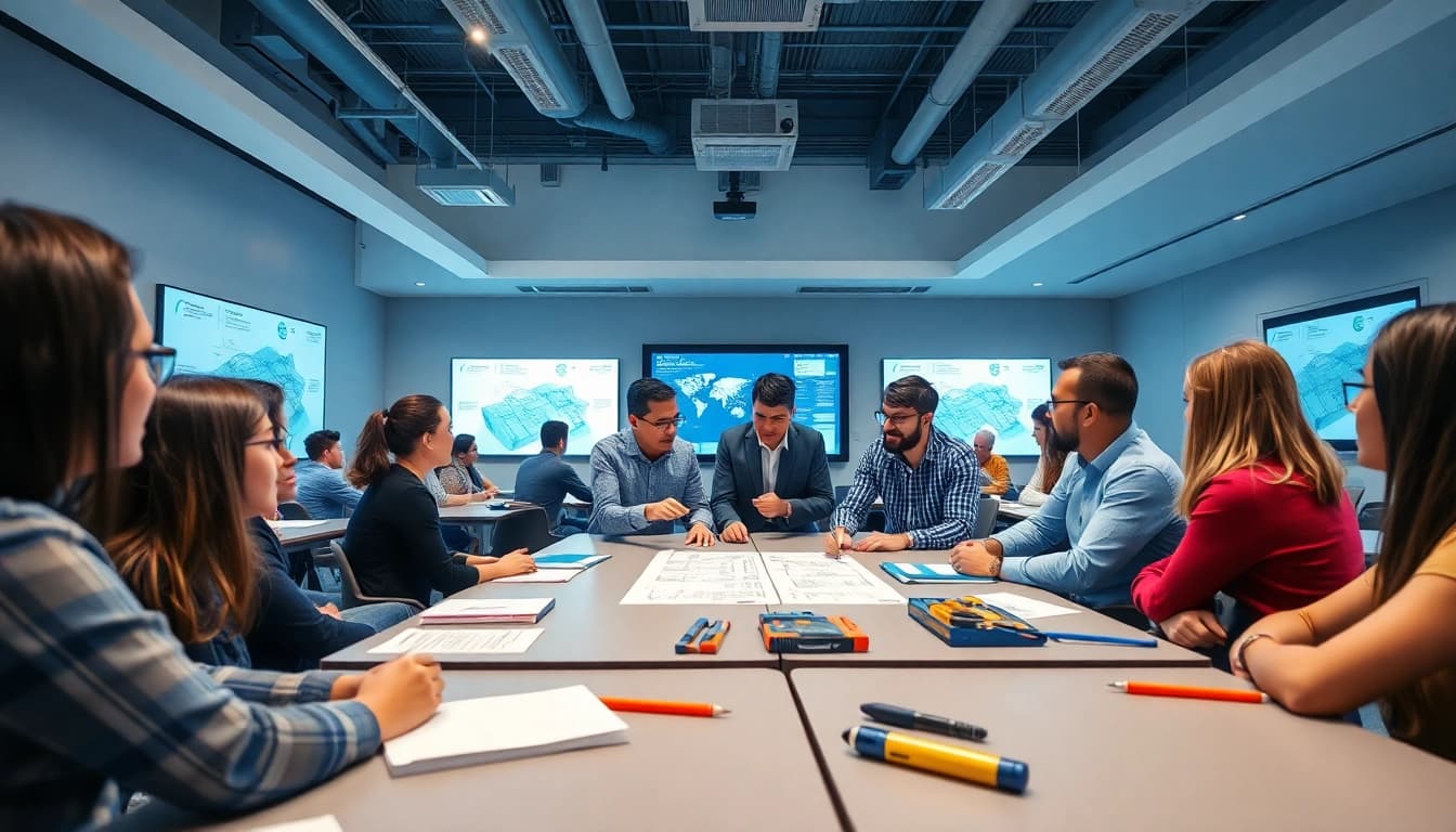 Engaged participants in construction management training collaborate during a professional session.