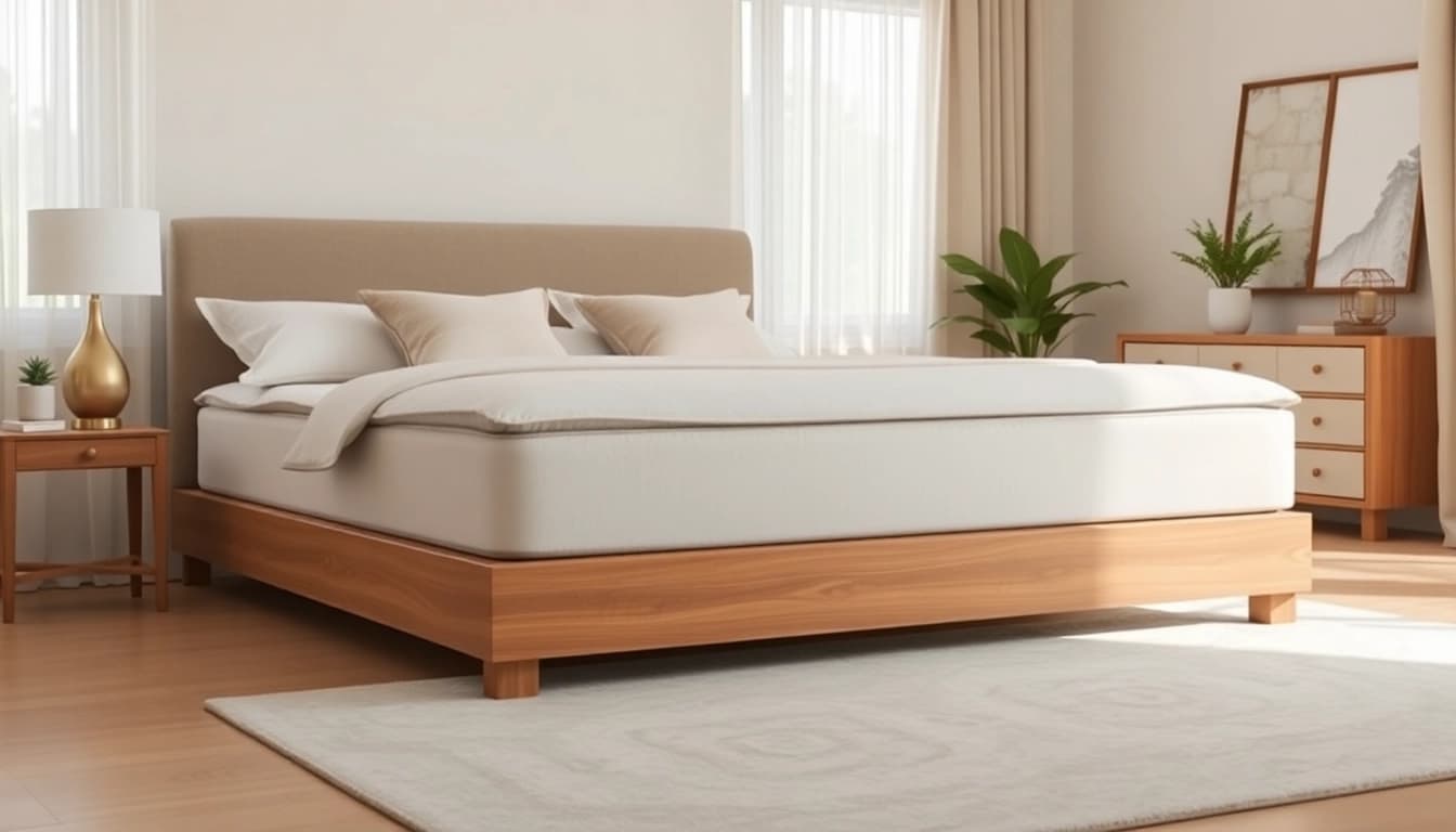 Highlighting low profile queen box springs in an elegant bedroom setting with natural light.