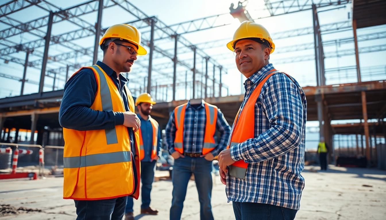 New Jersey Commercial General Contractor overseeing a construction project with skilled workers.