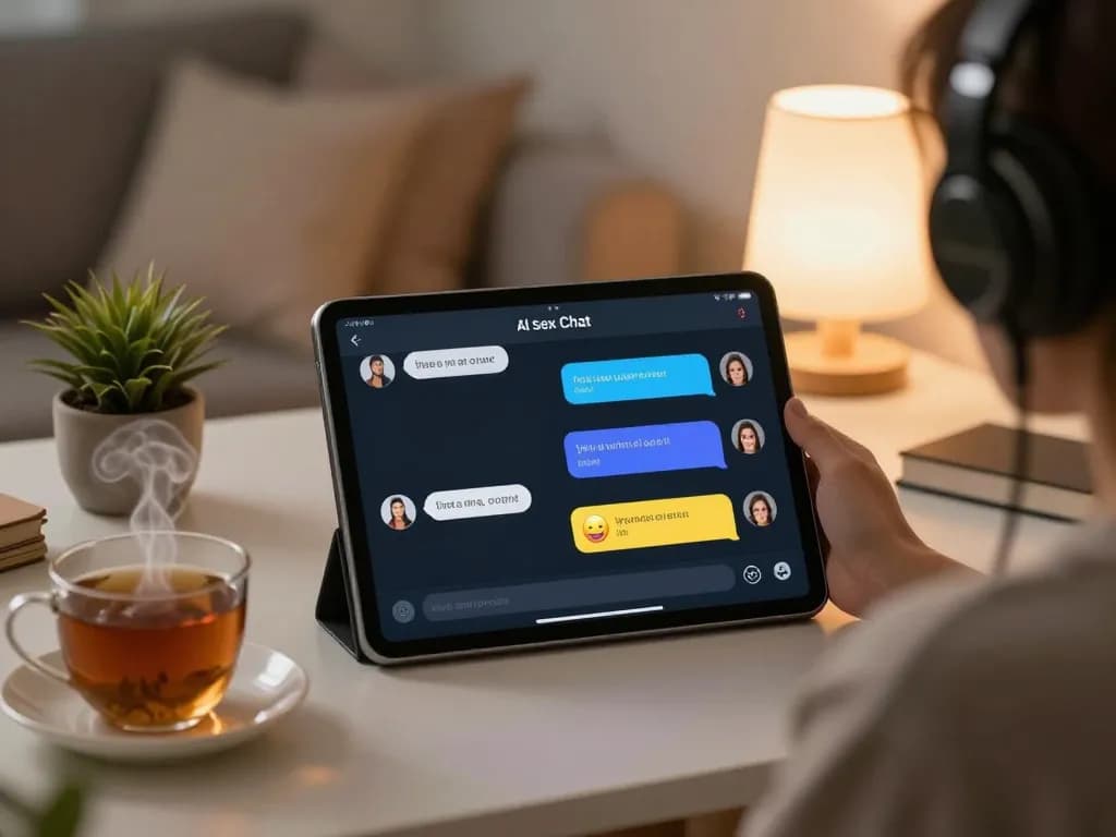 Engaging virtual conversation during a free AI sex chat session in a cozy setting