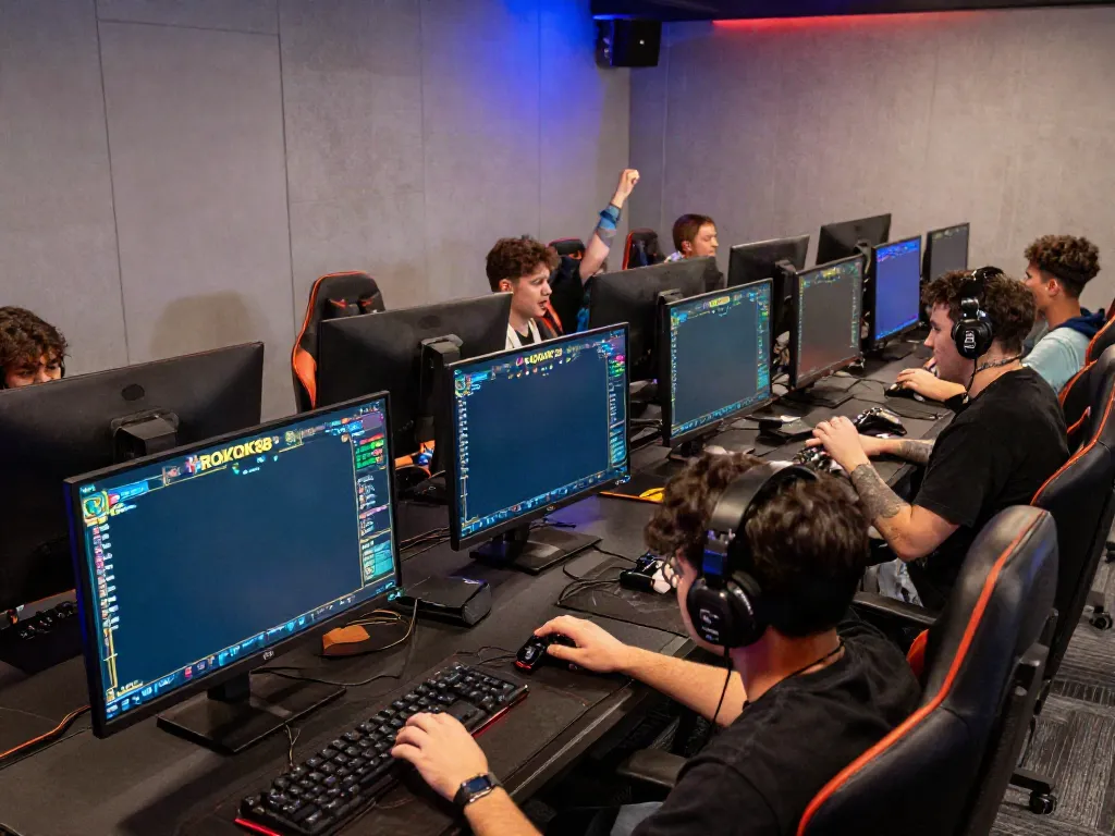 Engaging ROKOK88 online gaming scene with players fully immersed in gameplay.
