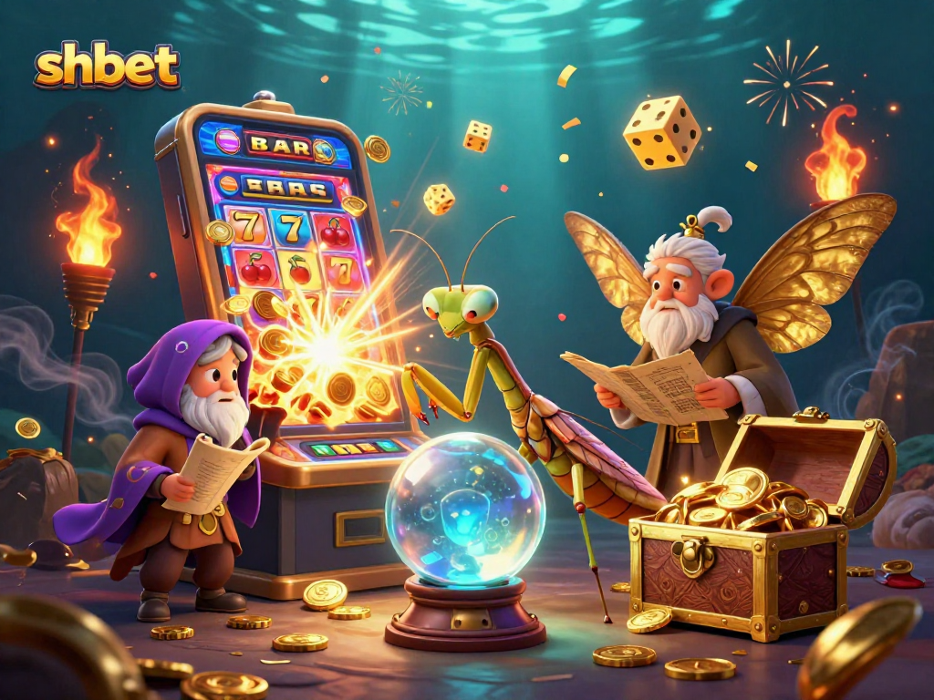 Engage with shbet's thrilling slot games as mystical characters unveil jackpot secrets in a vibrant casino scene.