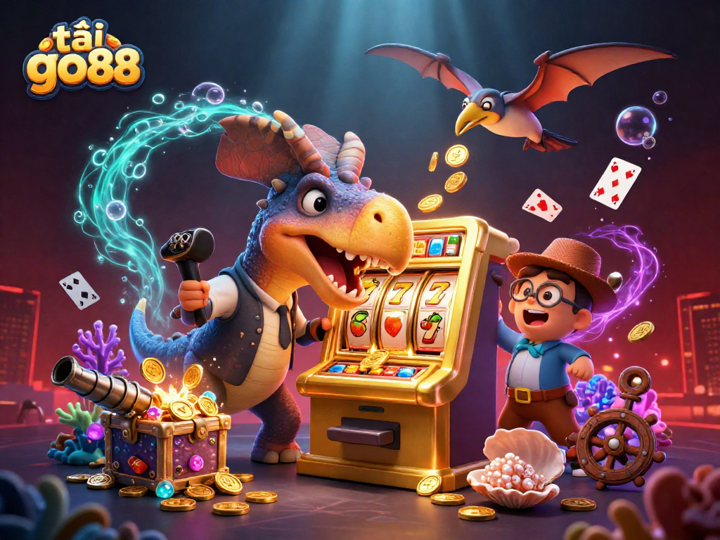 Engage in thrilling gameplay with tải go88, featuring cartoon characters in a vibrant casino scene.