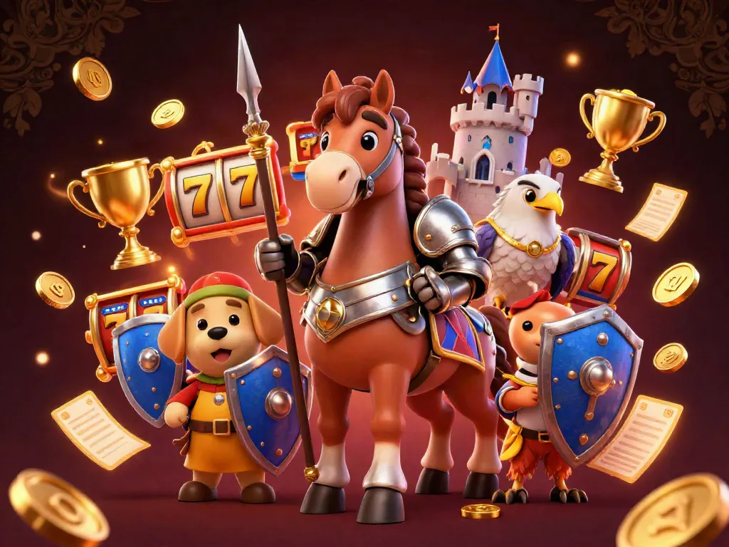 Experience thrilling gameplay at casinos that accept credit cards with a fully armored knight and playful characters.
