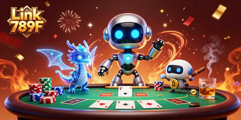 Experience the thrill of gaming with Link 789F in this vibrant casino illustration.