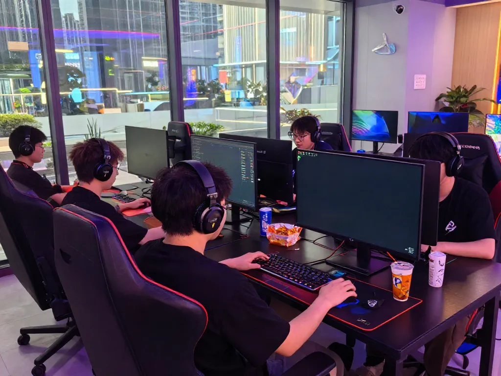 Players enjoying a competitive rokok88 gaming session in a vibrant lounge.