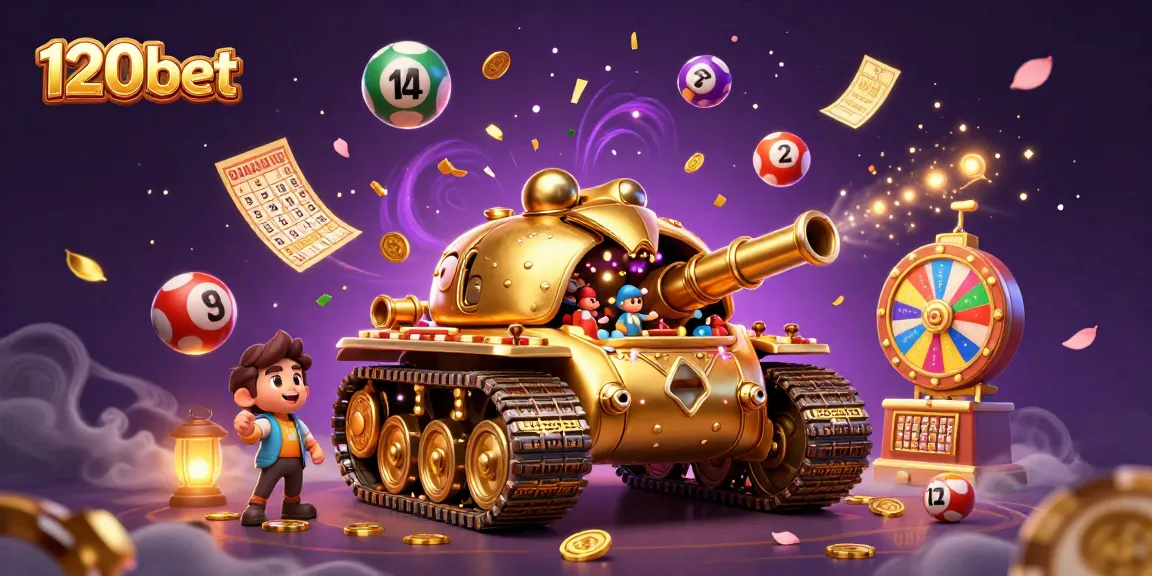 Experience the excitement of 120bet with a vibrant casino scene featuring a golden beetle tank and dynamic game elements.
