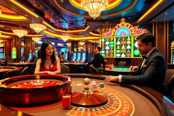 Gambling excitement at UU88C.CASINO with players engaging at roulette and poker tables.