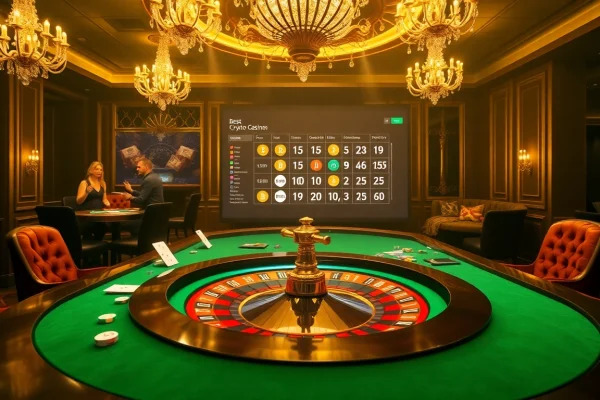 Players enjoying thrilling games at the best crypto casinos with vibrant chips and digital interfaces.