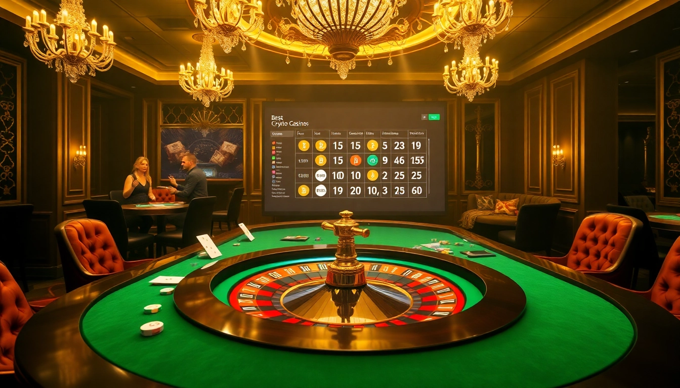 Players enjoying thrilling games at the best crypto casinos with vibrant chips and digital interfaces.