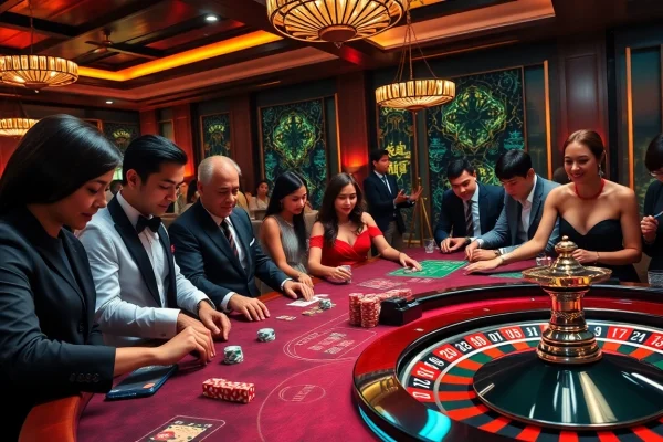 Engaging players at WW88 enjoy roulette and poker, embodying excitement and luxury in gambling.