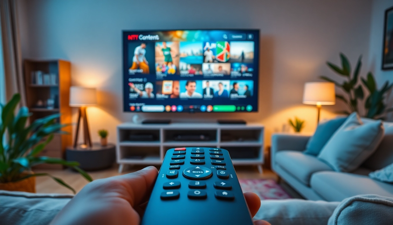 티비위키 누누티비의 다양한 콘텐츠 범주가 표시된 TV 화면을 보여주는 전문적인 장면