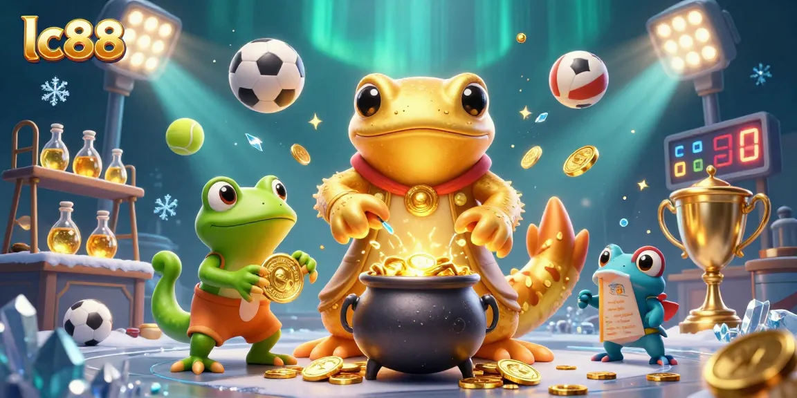 Experience thrill and excitement at lc88 with dynamic sports betting elements featuring gold coins and trophies.