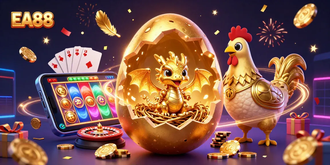 Experience EA88 with vibrant casino elements showcasing a golden baby dragon and gaming excitement.