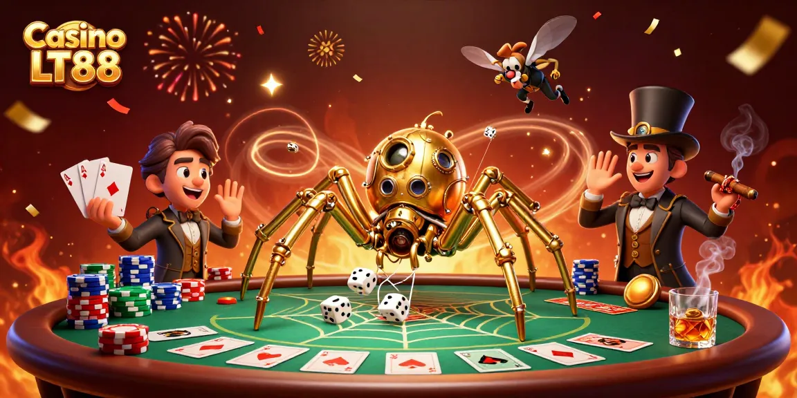 Experience thrilling gameplay at Casino LT88 with a unique steampunk scene filled with poker elements.