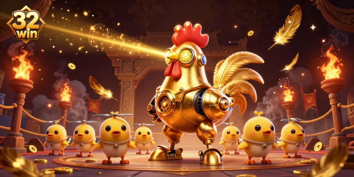 Experience thrilling gaming at 32 win with dynamic robot action and golden casino elements.