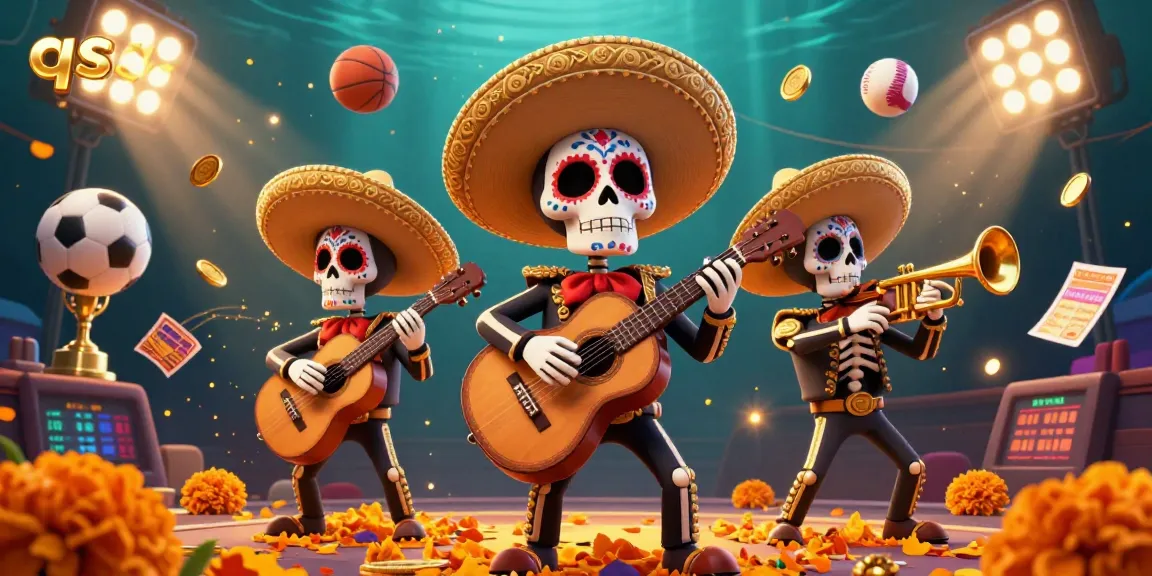 Join the excitement at qs88 with vibrant Dia de los Muertos mariachi skeletons creating a lively casino atmosphere.