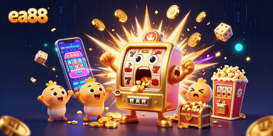 ea88 slot machine hitting jackpot, coins pouring out amidst a dynamic casino celebration