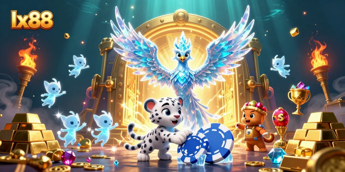Experience thrilling wins at lx88 with vibrant characters, treasures, and magical sprites in an enchanting casino scene.
