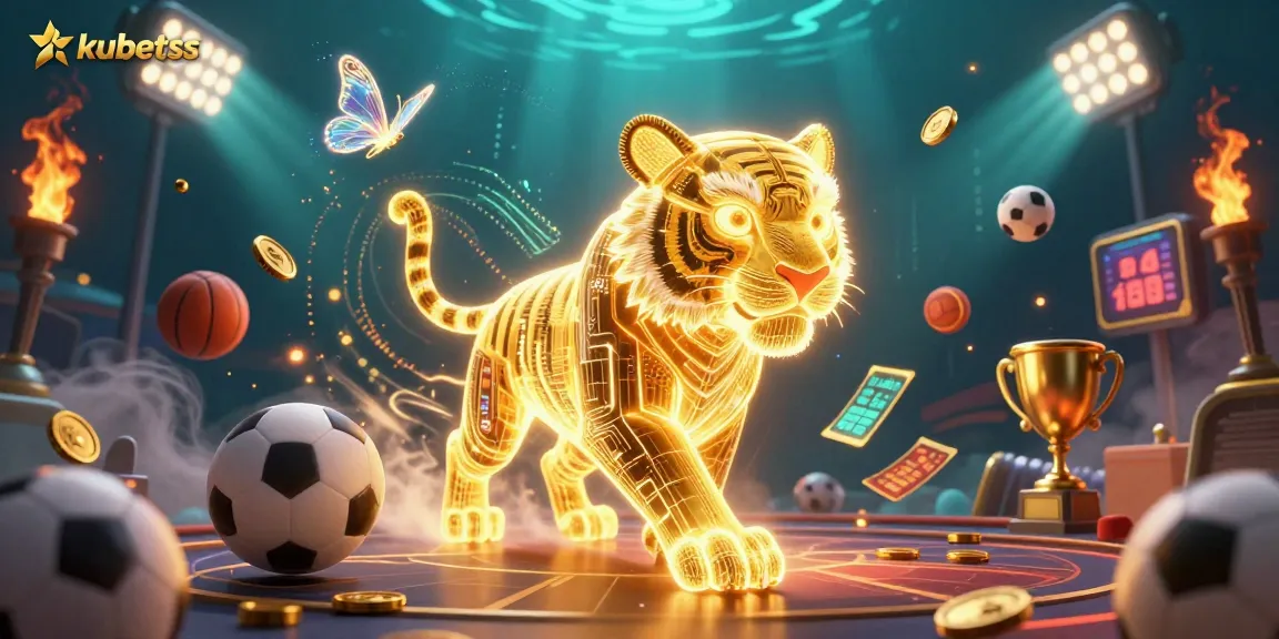 Engage with kubetss in a dynamic digital casino world filled with golden tigers, sports elements, and immersive betting experiences.