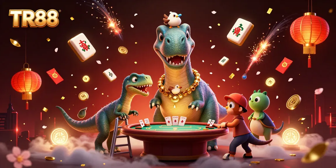Experience the excitement of TR88 with this vibrant casino-themed illustration featuring playful characters and dynamic elements.
